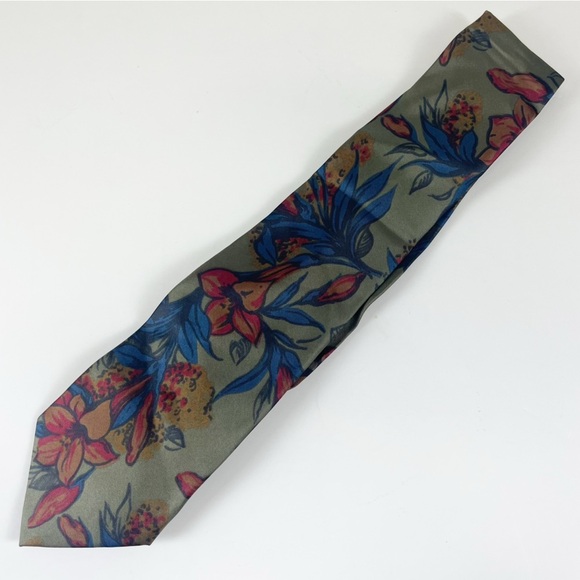 Jet Set Mens Tie Necktie Silk Made in Italy Olive Green Multicolor Floral - Picture 1 of 3